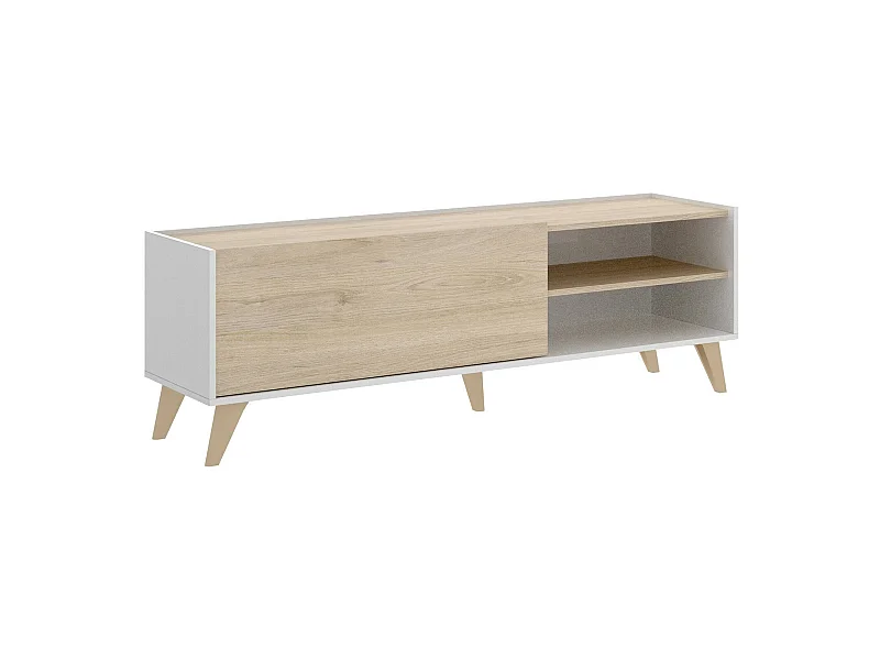 Meuble TV Dacerbi, Buffet bas de salon, Buffet de salon pour télévision, 155x43h47 cm, Chêne et Blanc