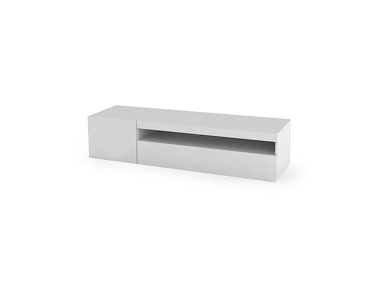 Meuble TV Dmangoni, Buffet bas de salon avec 2 portes, Base pour meuble TV, 100% Made in Italy, 150x40h37 cm, Blanc brillant, avec lumière LED