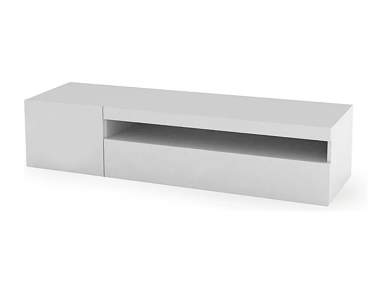 Meuble TV Dmangoni, Buffet bas de salon avec 2 portes, Base pour meuble TV, 100% Made in Italy, 150x40h37 cm, Blanc brillant, avec lumière LED