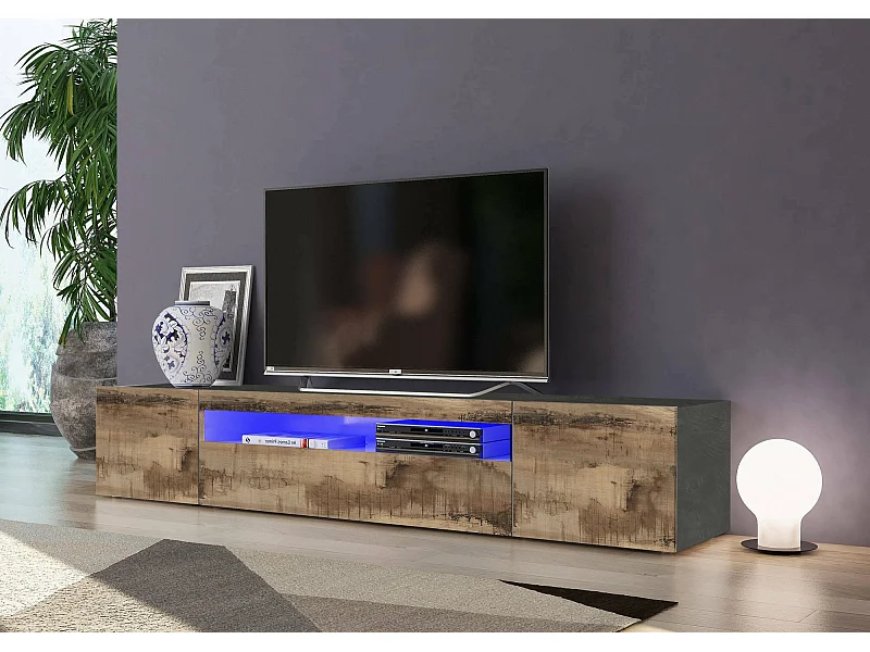 Mueble de televisión Dmarso, Aparador bajo para salón con 3 puertas, base soporte TV, 100% Made in Italy, cm 200x40h37, Pizarra y Arce