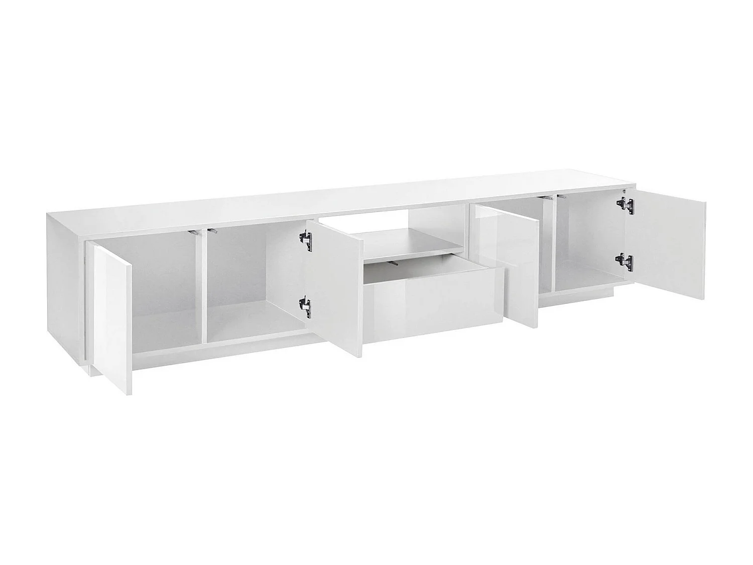 Meuble TV Dlepor, Buffet bas de salon, Base pour meuble TV, 100% Made in Italy, 220x41h46 cm, Blanc brillant
