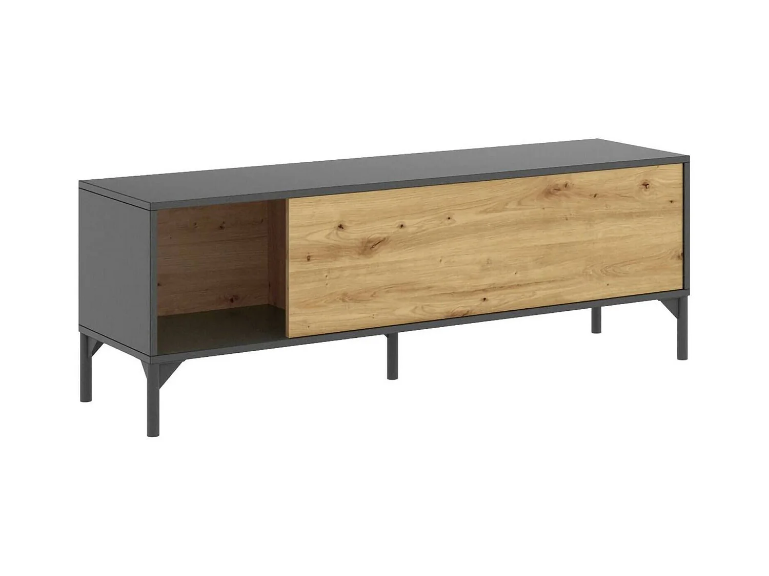 Meuble TV Dlell, Buffet bas de salon, Buffet de salon pour télévision, 132x39h44 cm, Chêne Nodi et Anthracite