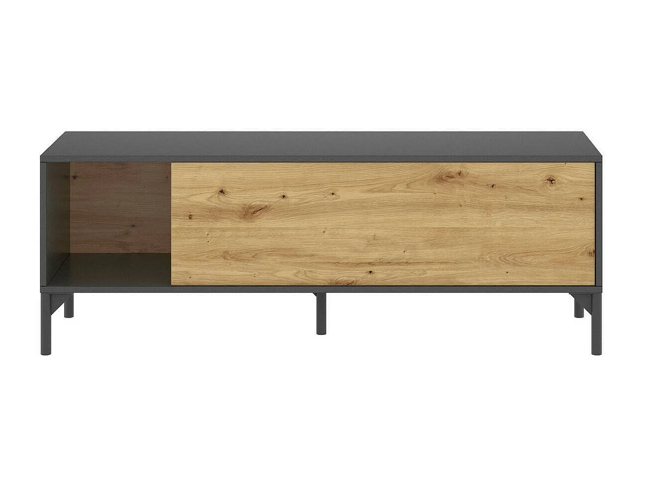 Dlell TV-meubel, Laag woonkamerdressoir, Woonkamerdressoir voor televisie, 132x39h44 cm, Geknoopt eiken en antraciet