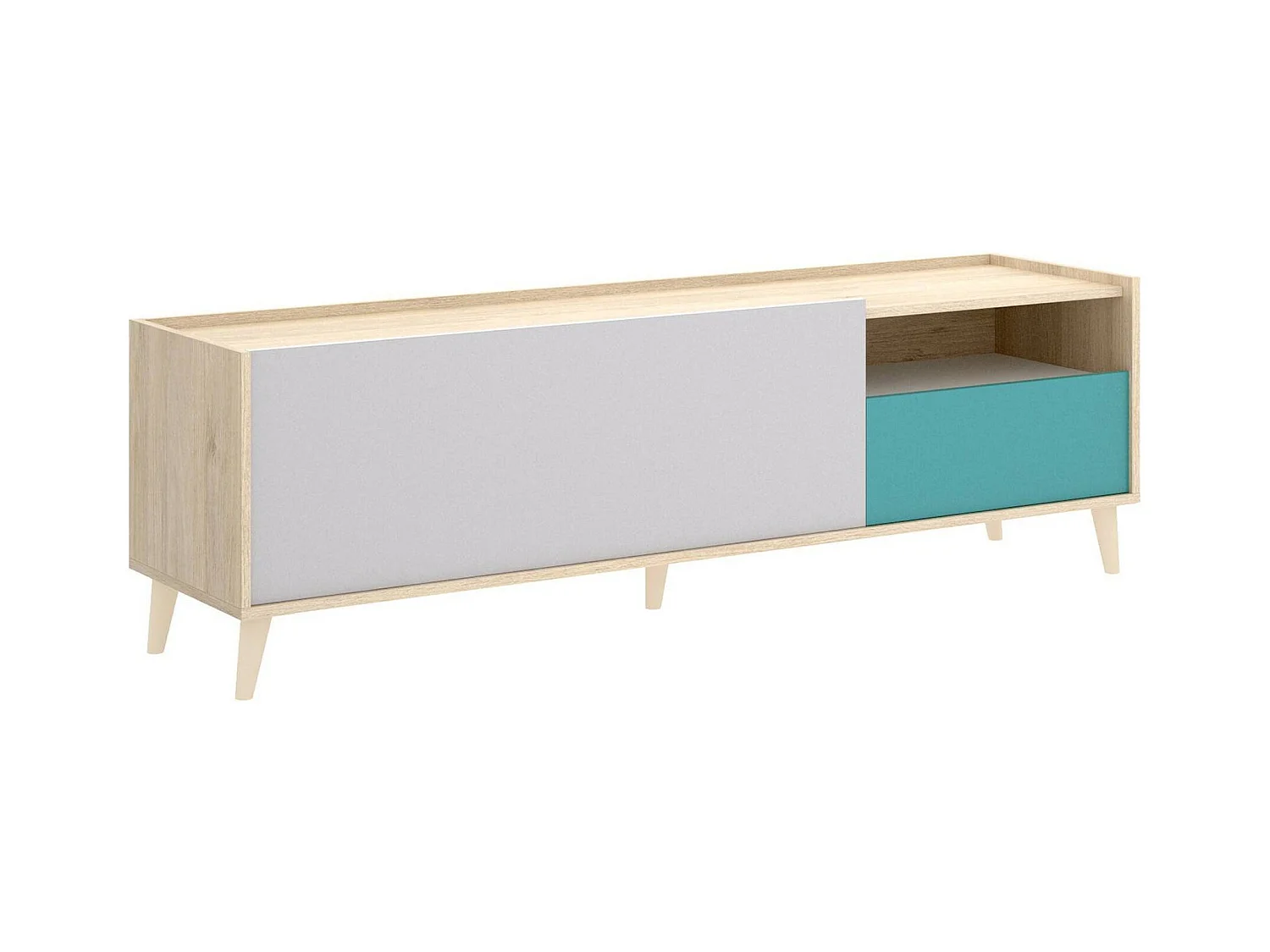 Meuble TV Dmill, Buffet bas de salon, Buffet de salon pour télévision, 155x43h47 cm, Chêne et Blanc