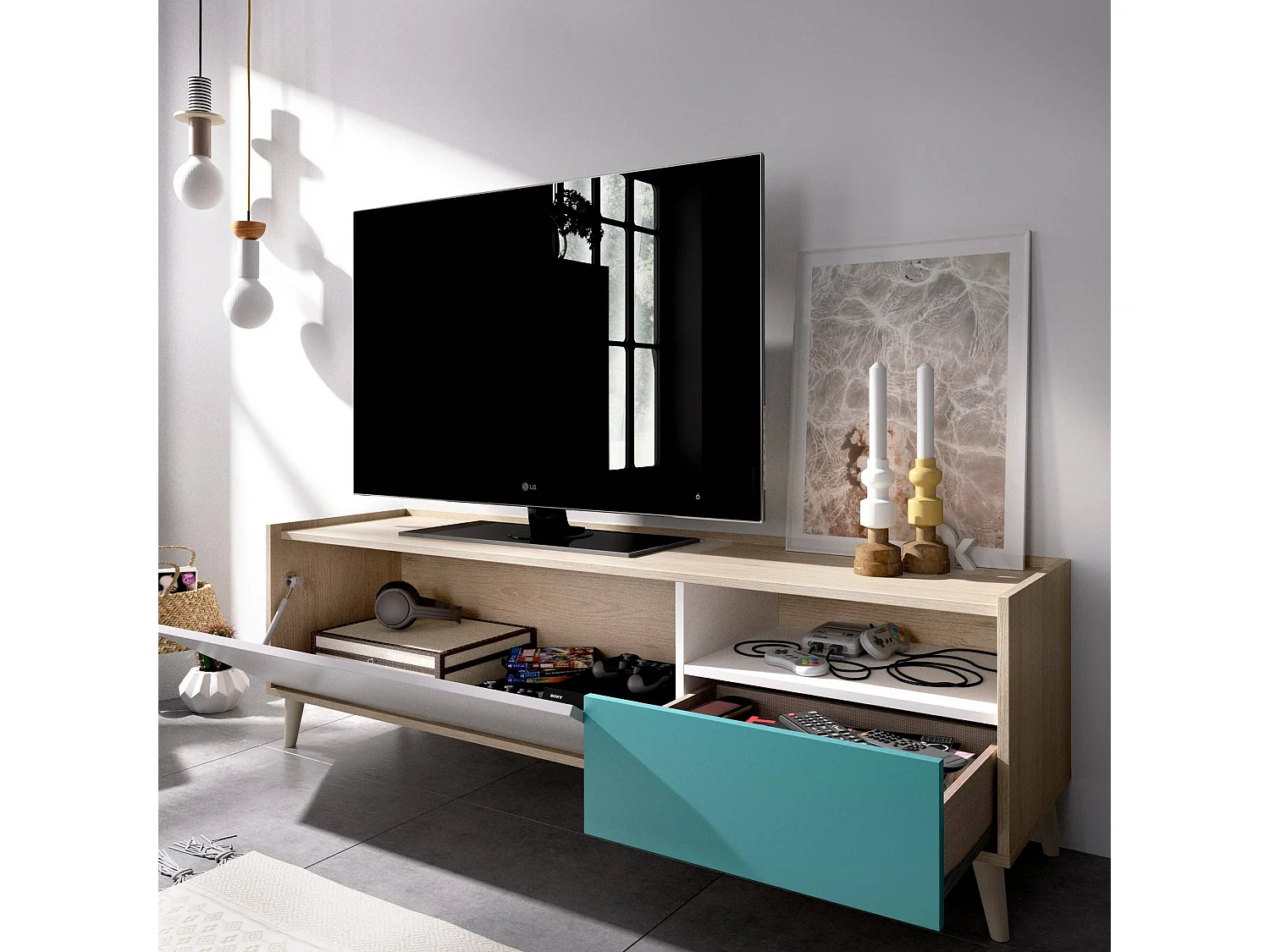 Mobile Porta tv Axterix, 2 Ripiani, 43x155x47h cm Marrone Rovere
