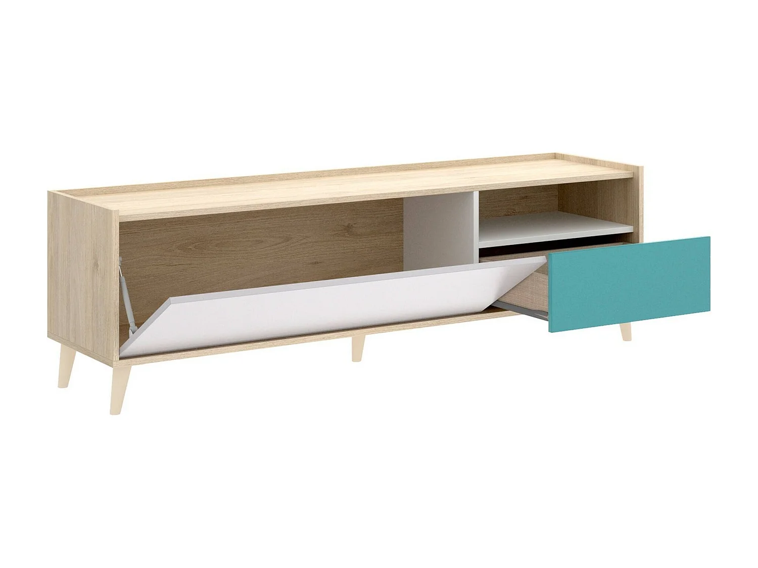 Mueble TV Dmill, Aparador bajo para salón, Aparador TV para salón, 155x43h47 cm, Roble y Blanco