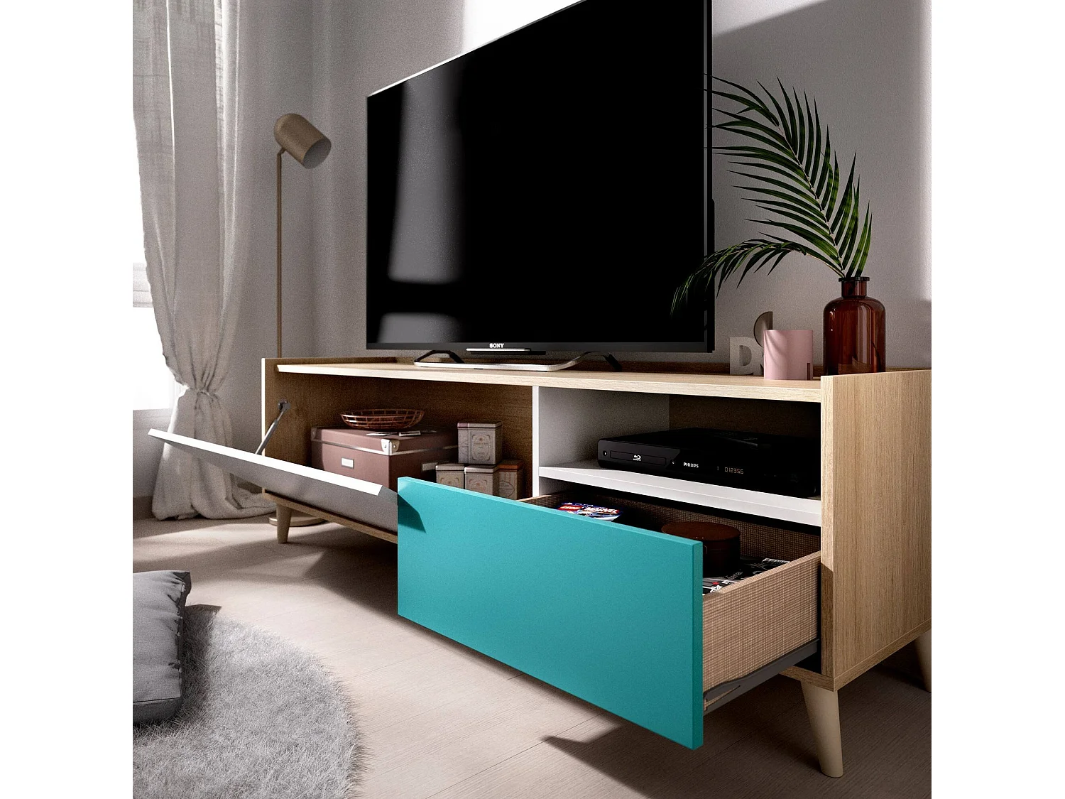 Mobile Porta tv Axterix, 2 Ripiani, 43x155x47h cm Marrone Rovere