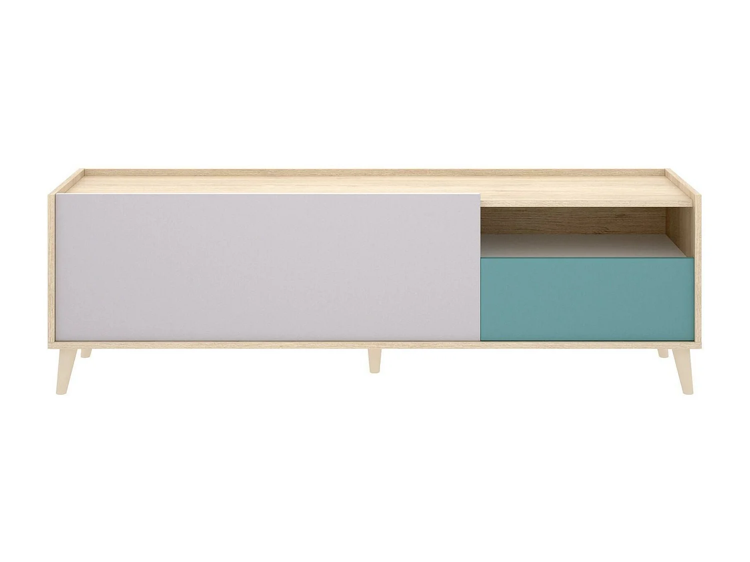 TV-Schrank Dmill, niedriges Sideboard für Wohnzimmer, TV-Sideboard für Wohnzimmer, 155 x 43 x 47 cm, Eiche und WeiÃŸ