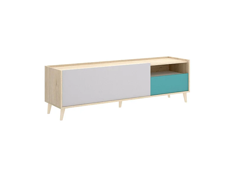 Meuble TV Dmill, Buffet bas de salon, Buffet de salon pour télévision, 155x43h47 cm, Chêne et Blanc
