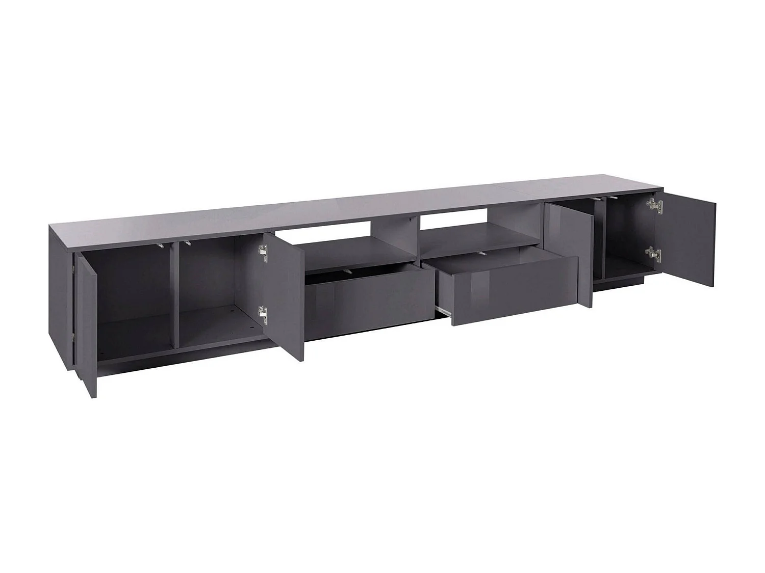 Mobile porta TV Orazio, Credenza bassa da soggiorno, Base porta TV, 100% Made in Italy, cm 260x41h46, Antracite lucido