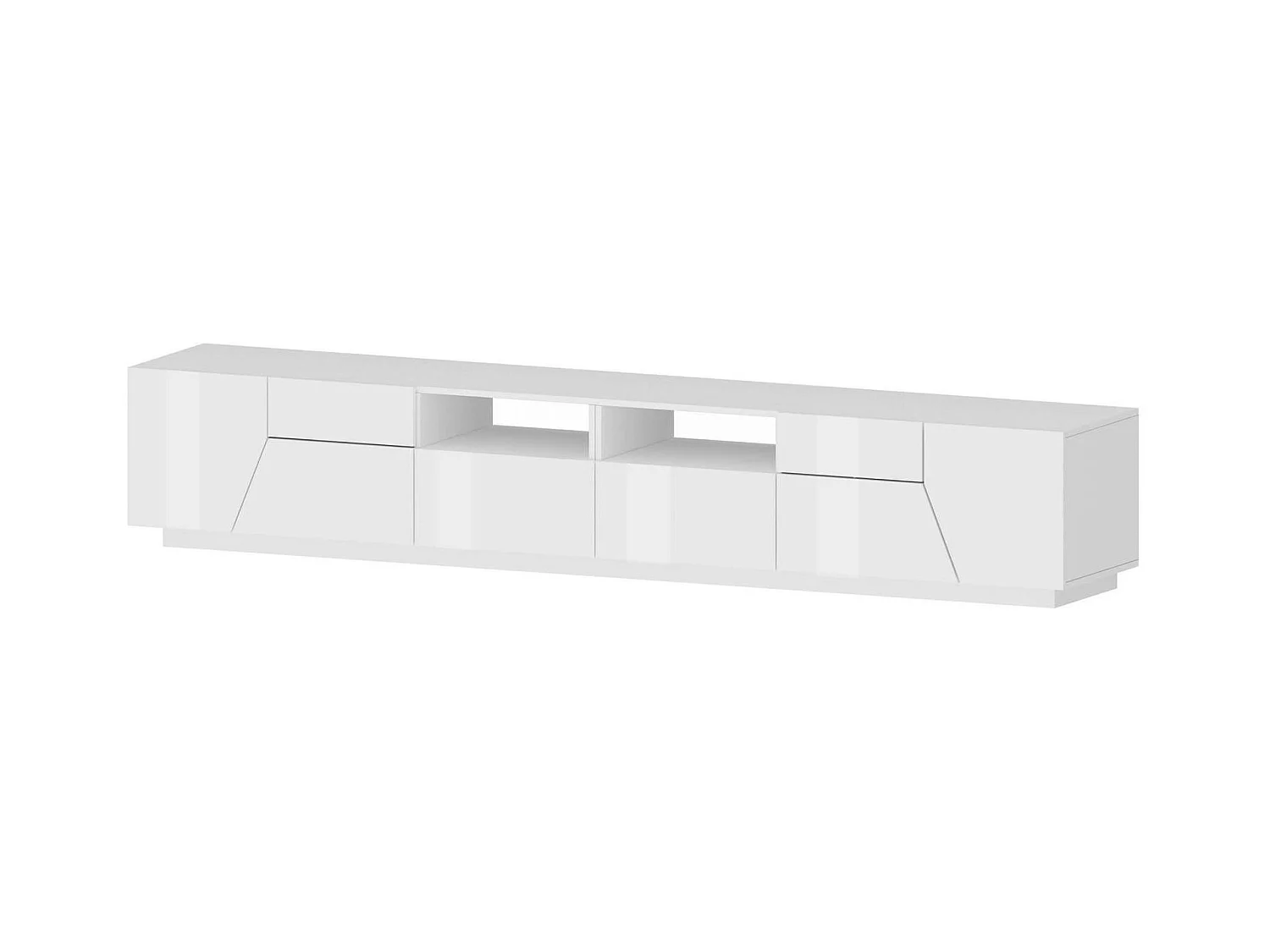 Meuble TV Dfagiol, Buffet bas de salon avec 4 portes, Base pour meuble TV, 100% Made in Italy, 260x43h46 cm, Blanc brillant
