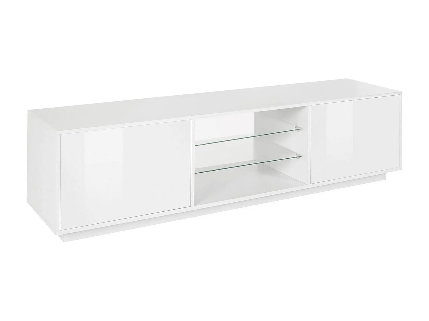 Paride TV-meubel, Laag woonkamerdressoir met 2 deuren, TV-meubelbasis, 100% Made in Italy, 180x41h46 cm, Glanzend wit