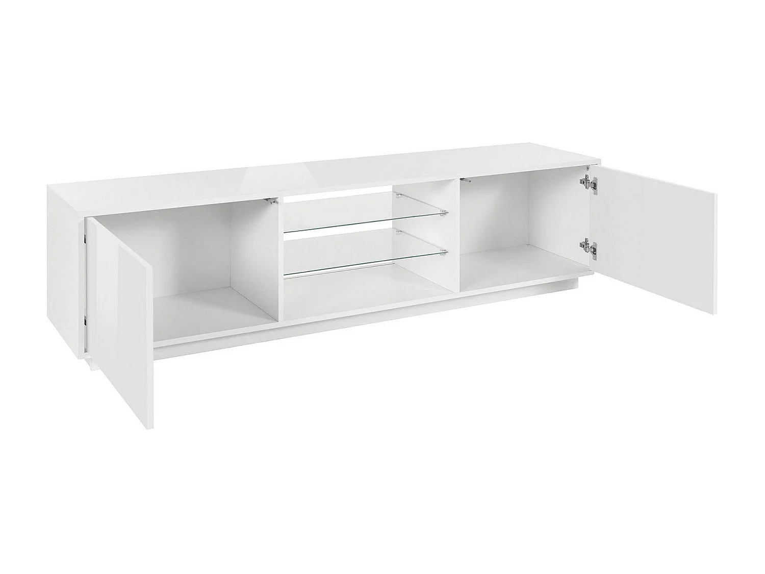 Paride TV-meubel, Laag woonkamerdressoir met 2 deuren, TV-meubelbasis, 100% Made in Italy, 180x41h46 cm, Glanzend wit