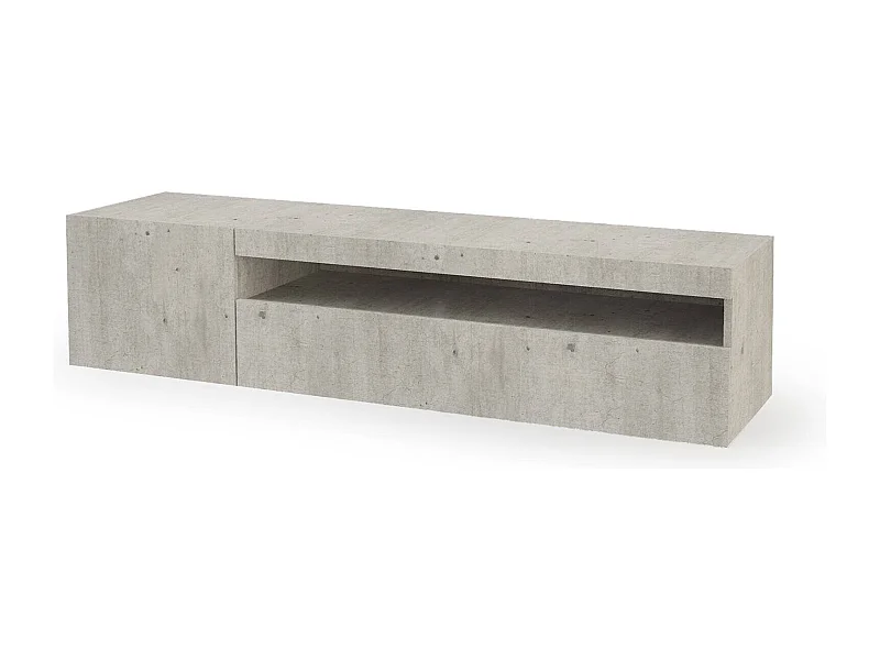 Mueble de televisión Dmangoni, Aparador bajo para salón con 2 puertas, base soporte TV, 100% Made in Italy, cm 150x40h37, Cemento, con luz LED