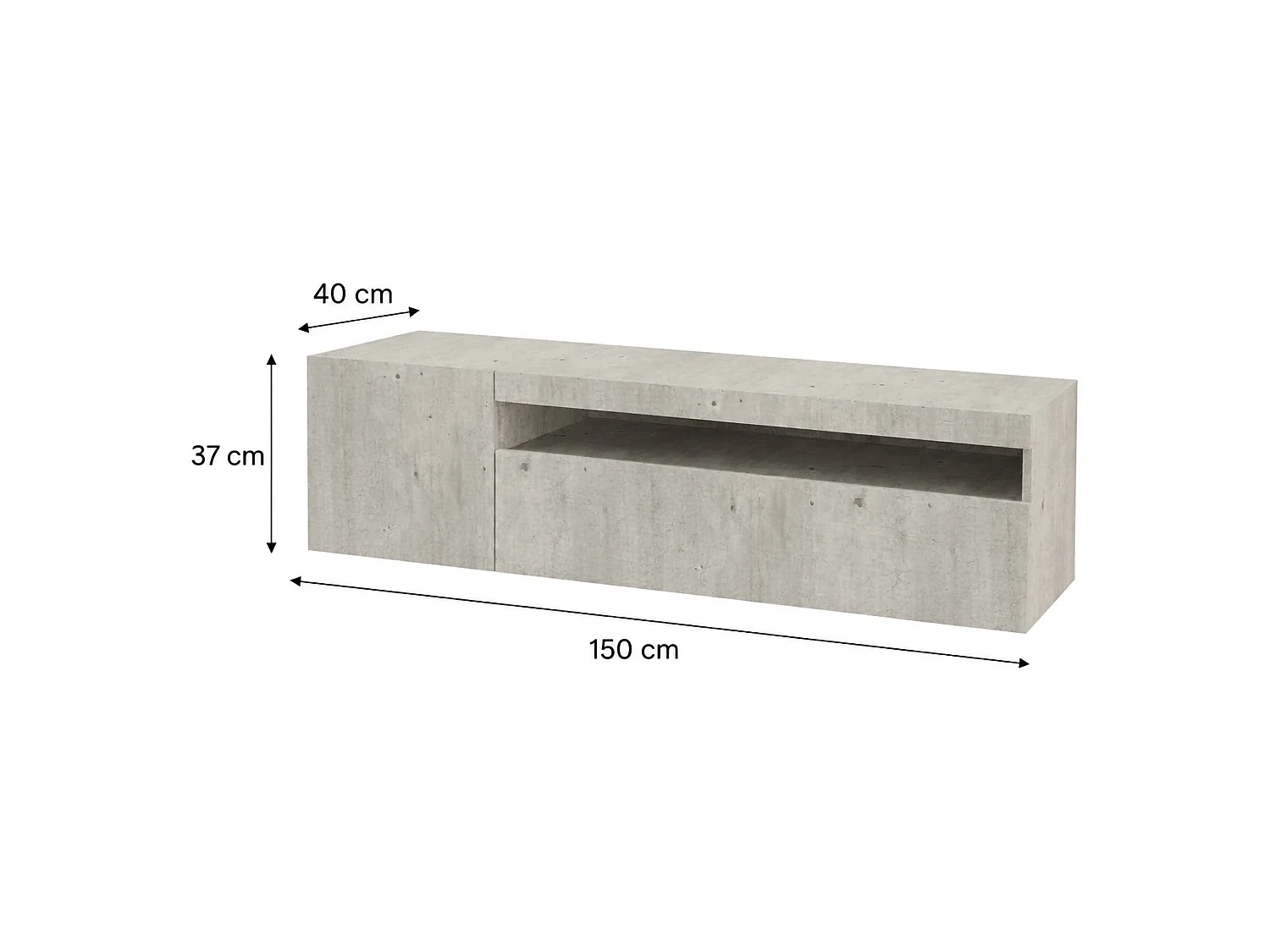 Meuble TV Dmangoni, Buffet bas de salon avec 2 portes, Base pour meuble TV, 100% Made in Italy, 150x40h37 cm, Ciment, avec lumière LED