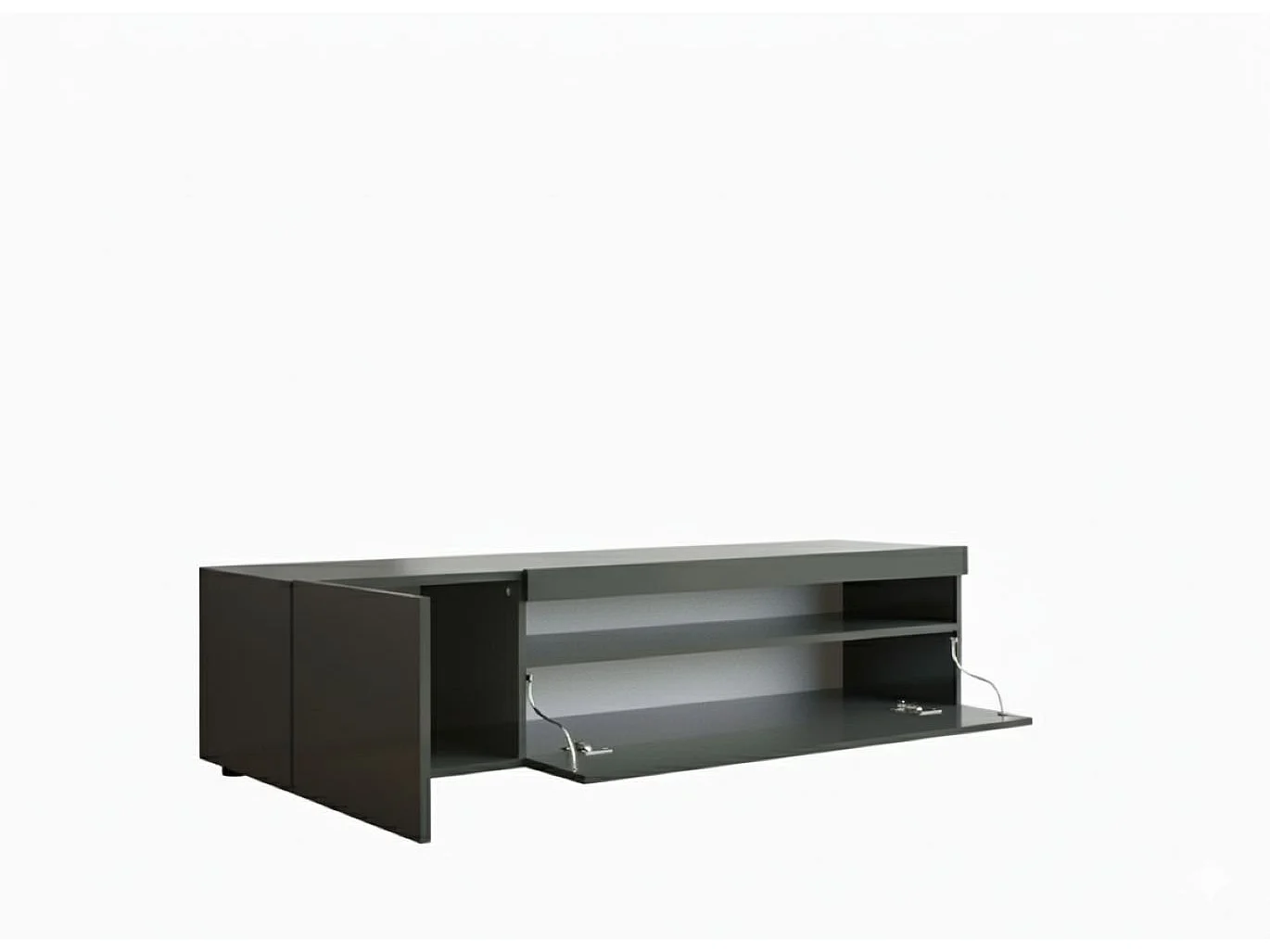 Fernsehschrank Dmontu, Niedriges Sideboard für Wohnzimmer, Sockel für TV-Möbel, 100 % Made in Italy, cm 150x40h37, Anthrazit glänzend, mit LED-Licht