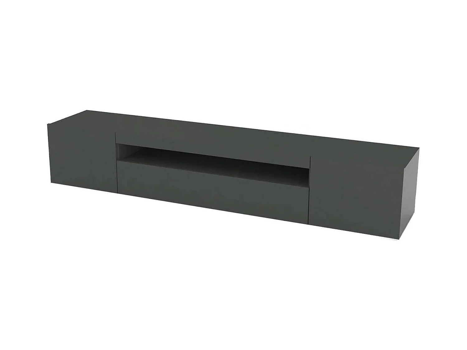 Meuble TV Dafrim, Buffet bas de salon avec 3 portes, Base pour meuble TV, 100% Made in Italy, 200x40h37 cm, Anthracite Brillant, avec lumière LED