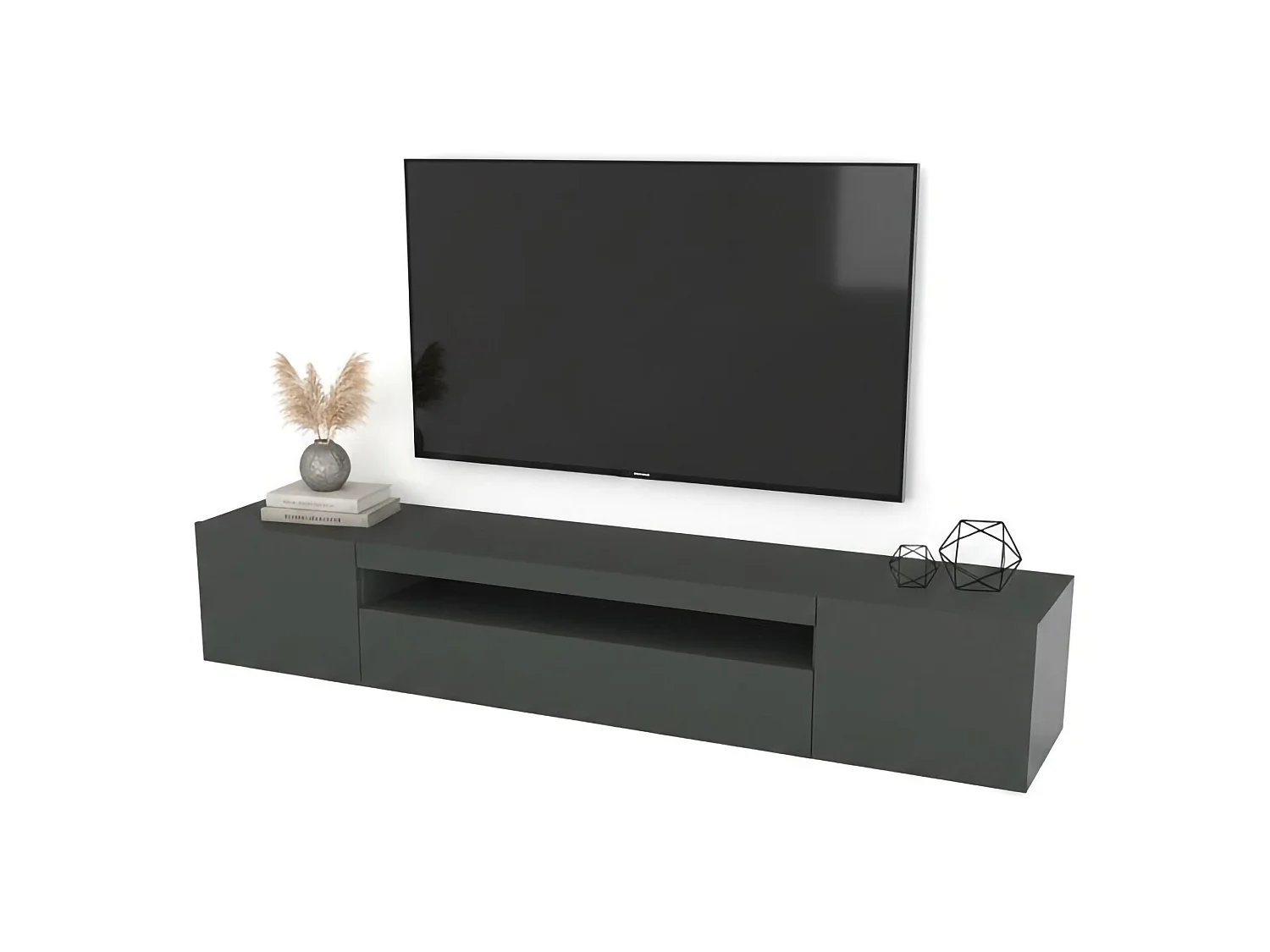 Mobile Porta tv Amore, 2 Ripiani Made in Italy, 40x200x37h cm Nero Antracite