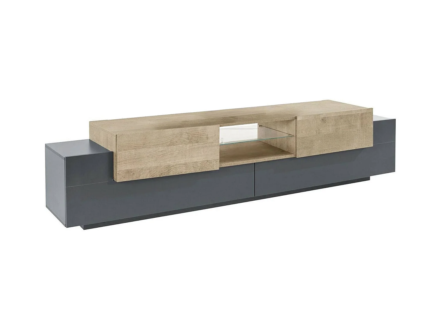 Meuble TV Vincenzo, Buffet bas de salon, Base pour meuble TV, 100% Made in Italy, 220x40h51 cm, Anthracite et Érable