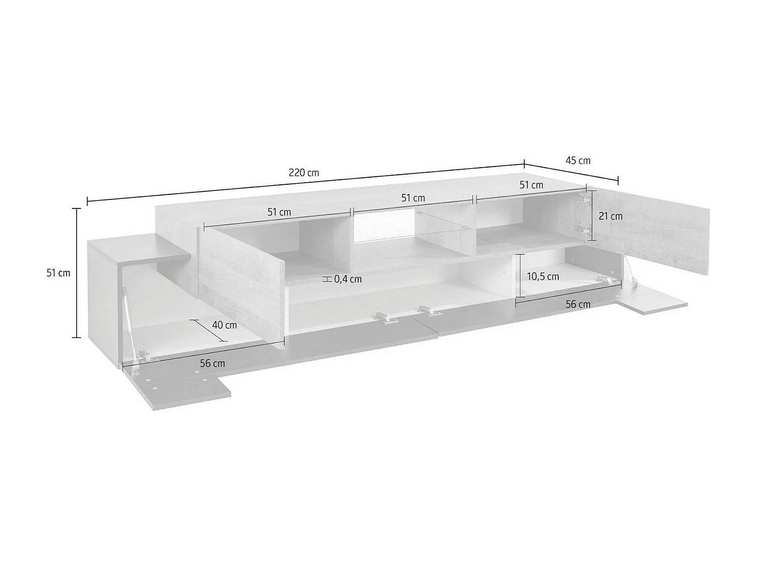Meuble TV Vincenzo, Buffet bas de salon, Base pour meuble TV, 100% Made in Italy, 220x40h51 cm, Anthracite et Érable