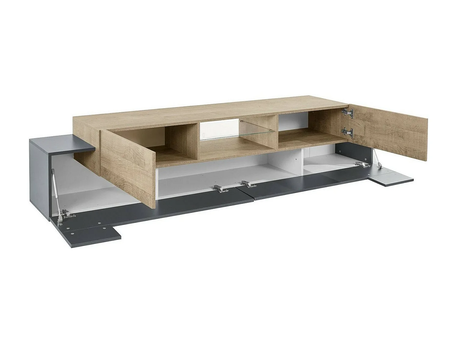 Meuble TV Vincenzo, Buffet bas de salon, Base pour meuble TV, 100% Made in Italy, 220x40h51 cm, Anthracite et Érable