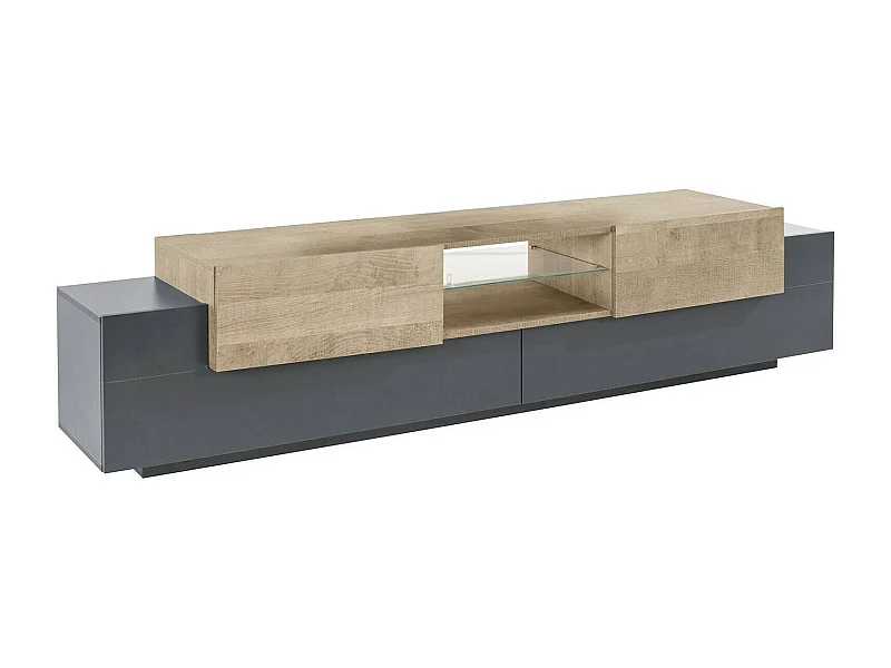 Meuble TV Vincenzo, Buffet bas de salon, Base pour meuble TV, 100% Made in Italy, 220x40h51 cm, Anthracite et Érable