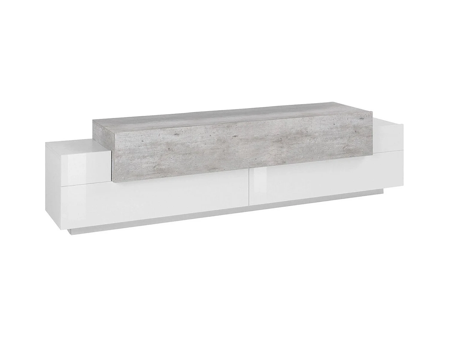 Meuble TV Dmirand, Buffet bas de salon, Base pour meuble TV, 100% Made in Italy, 200x45h52 cm, Blanc brillant et ciment