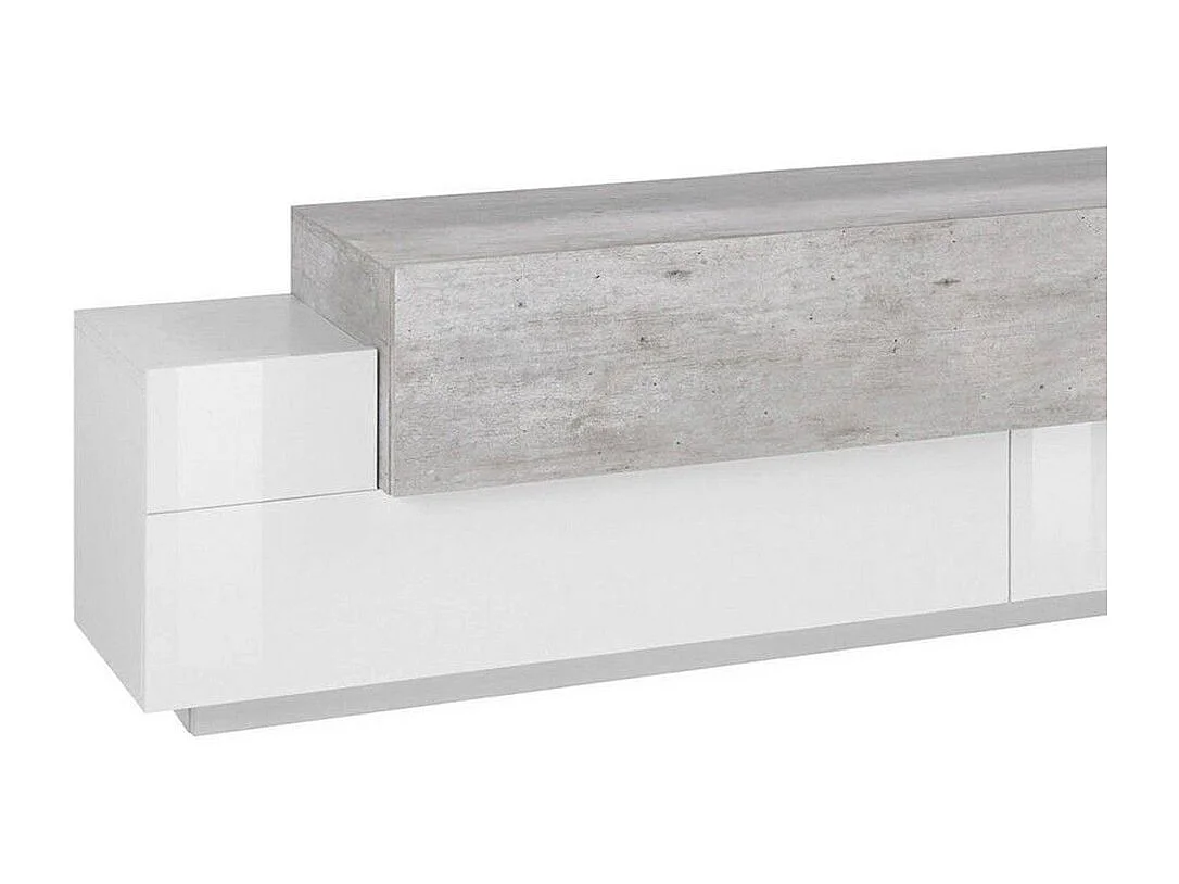 Móvel de TV Dmirand, Aparador baixo de sala, base de móvel de TV, 100% Fabricado na Itália, 200x45h52 cm, Branco brilhante e cimento