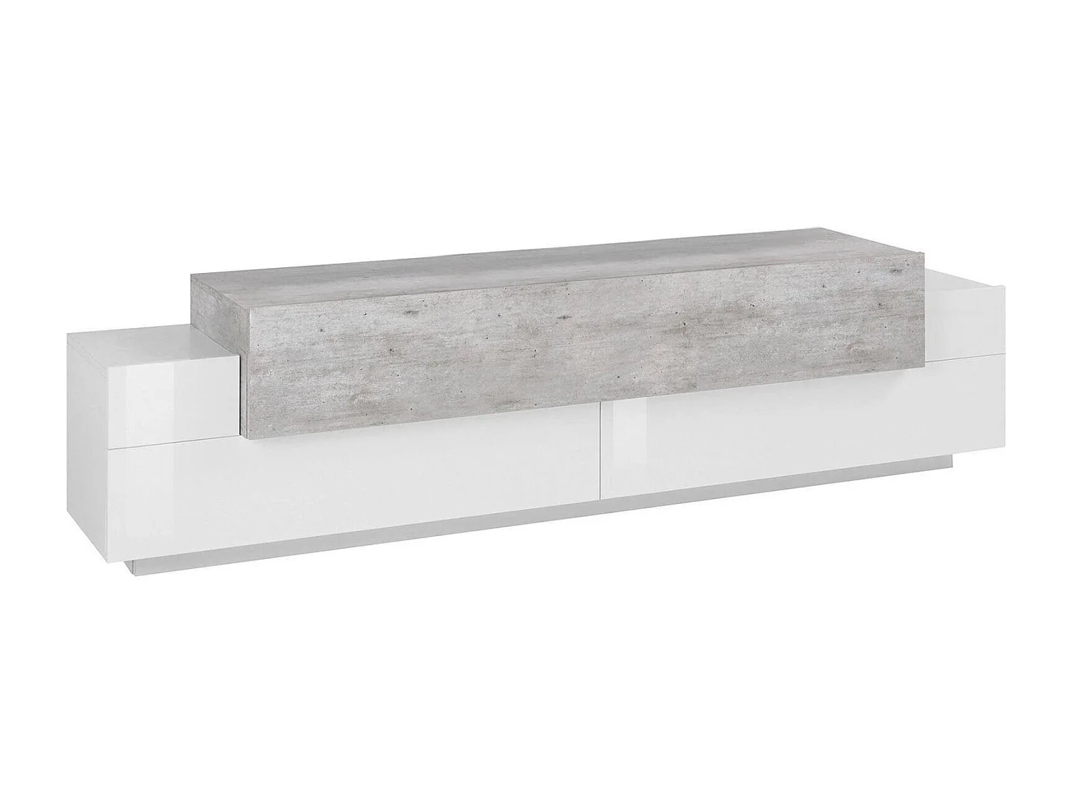 Meuble TV Dmirand, Buffet bas de salon, Base pour meuble TV, 100% Made in Italy, 200x45h52 cm, Blanc brillant et ciment