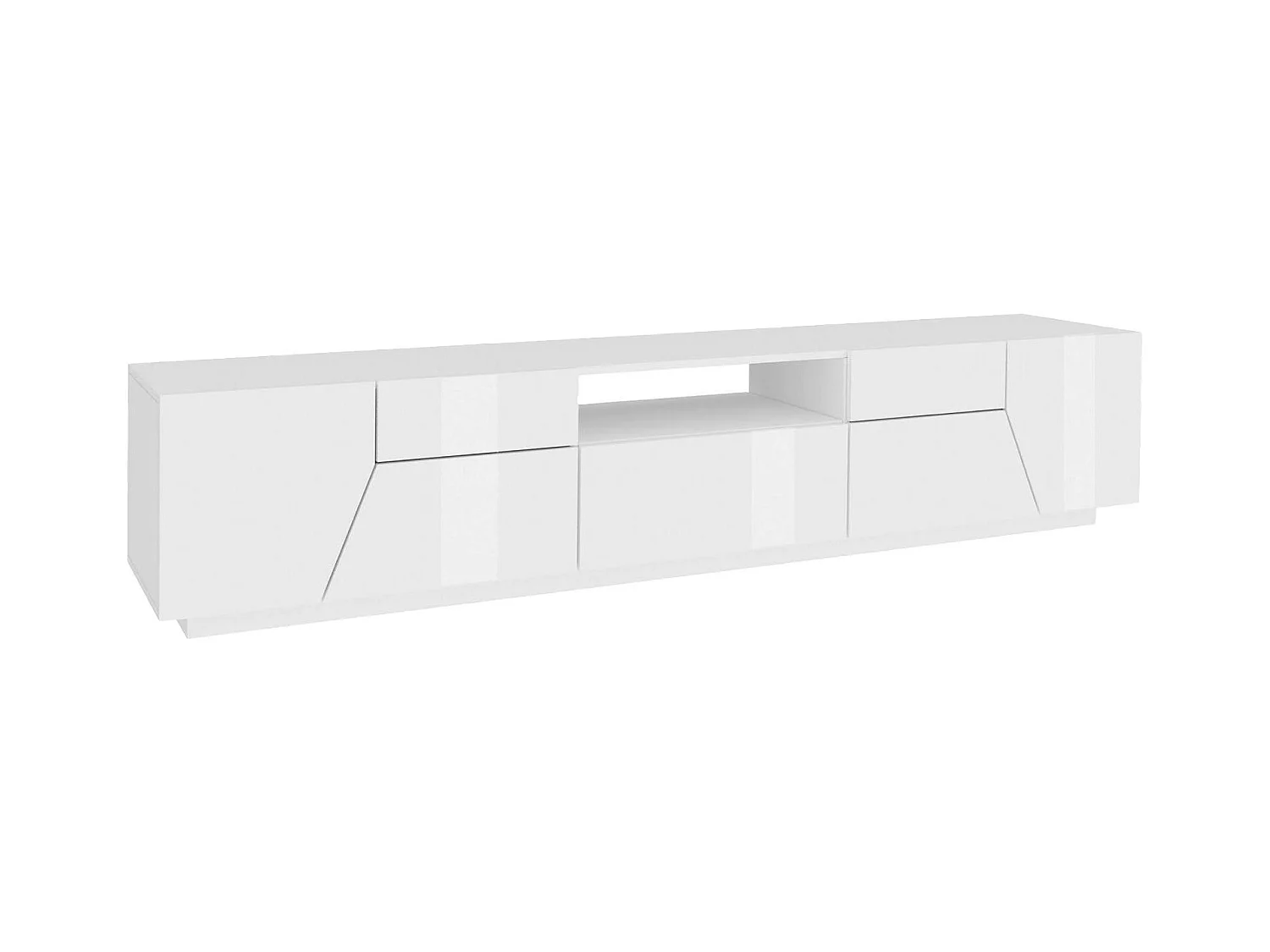 Meuble TV Dfilipp, Buffet bas de salon, Base pour meuble TV, 100% Made in Italy, 220x43h46 cm, Blanc brillant