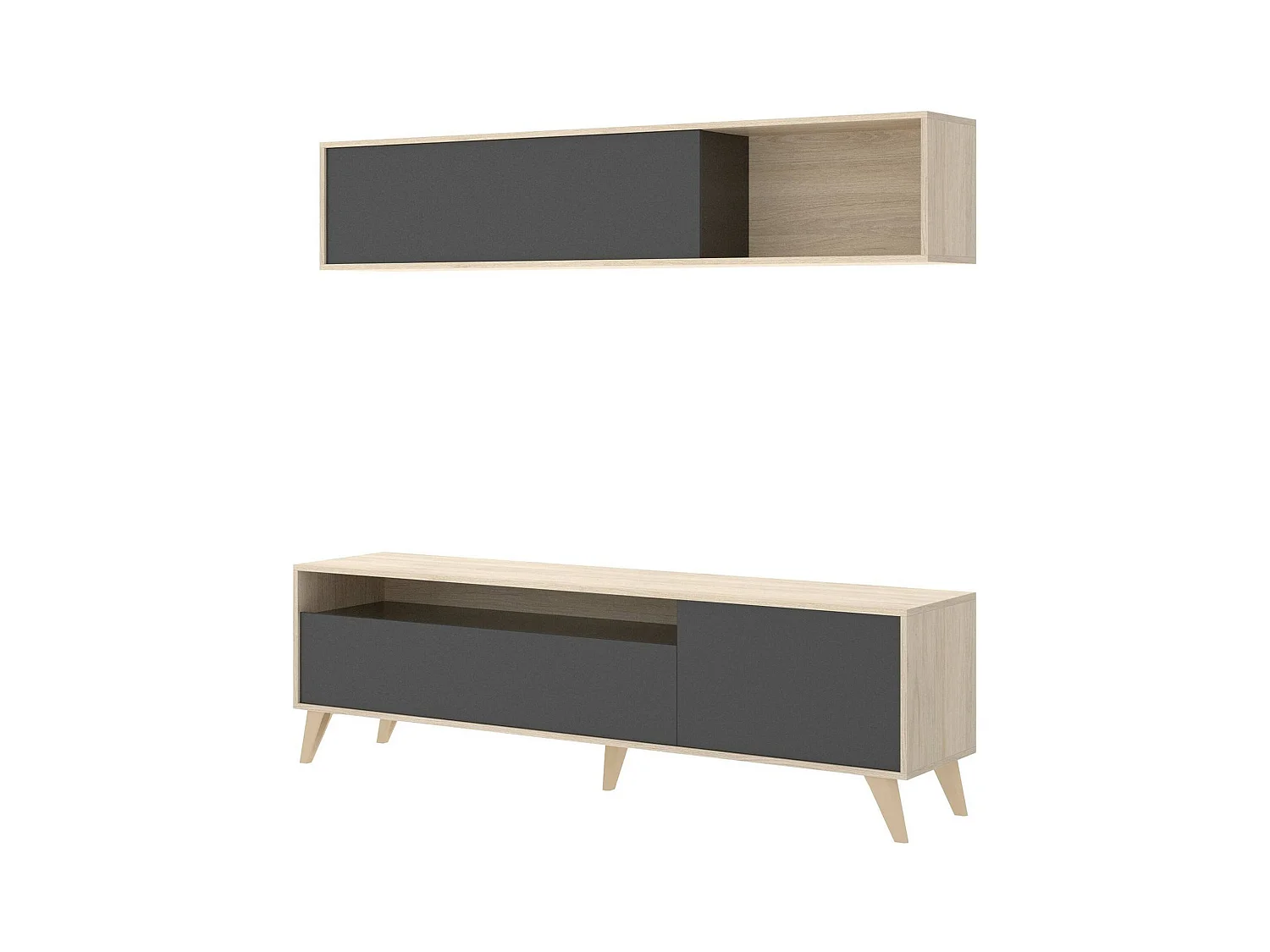 Meuble TV Tambo, Meuble TV pour salon, Meuble de salon polyvalent, 180x41h180 cm, Anthracite et Chêne Knot