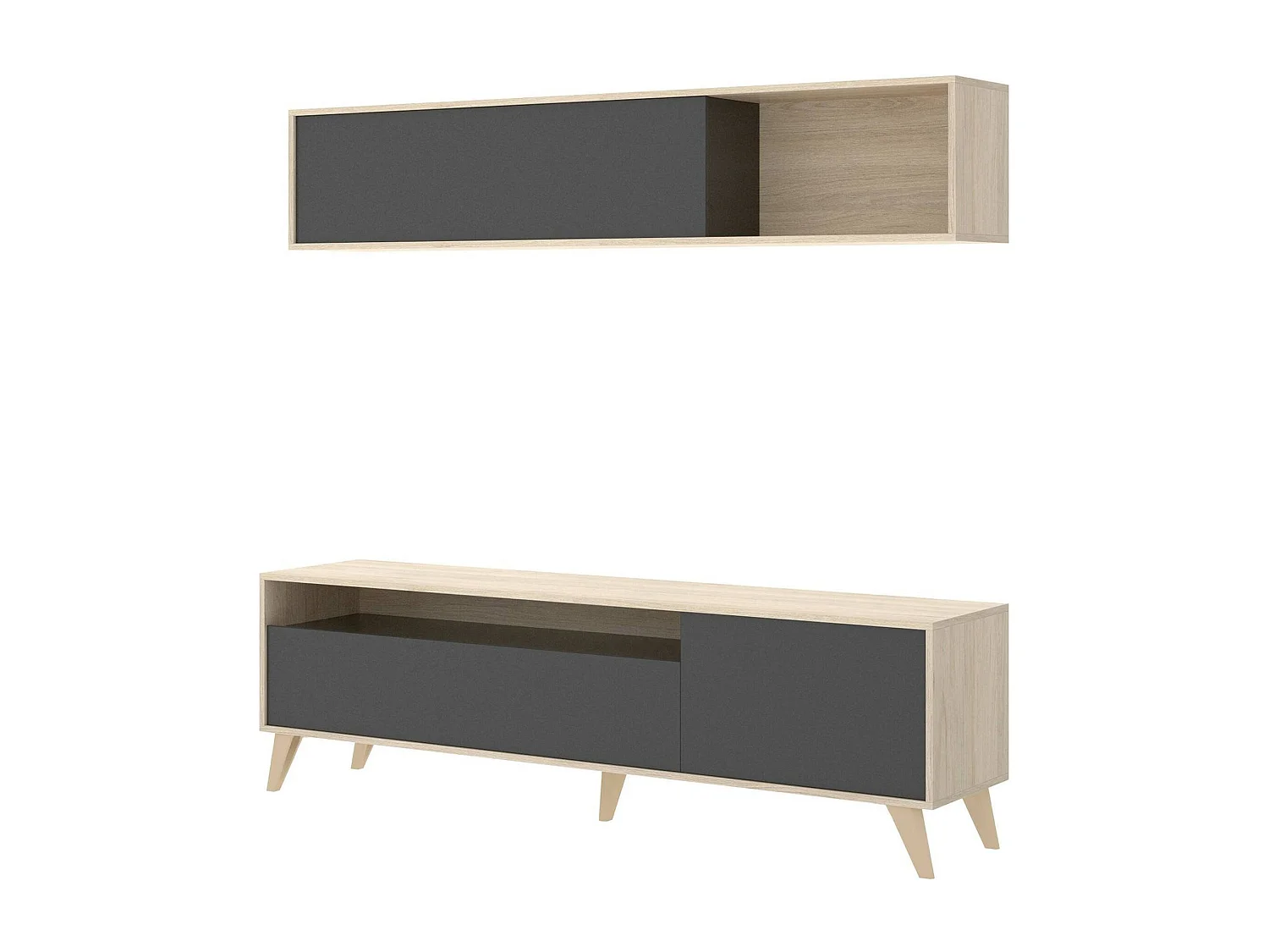 Móvel de TV Tambo, móvel de sala de TV, móvel de sala multiuso, 180x41h180 cm, antracite e carvalho nó