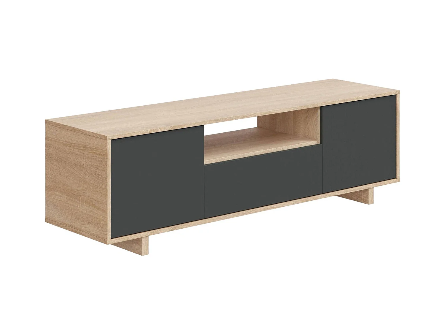 Dnard TV-meubel, Dressoir voor televisie in de woonkamer, 3-deurs TV-meubel, Laag dressoir, 150x41h46 cm, Eiken