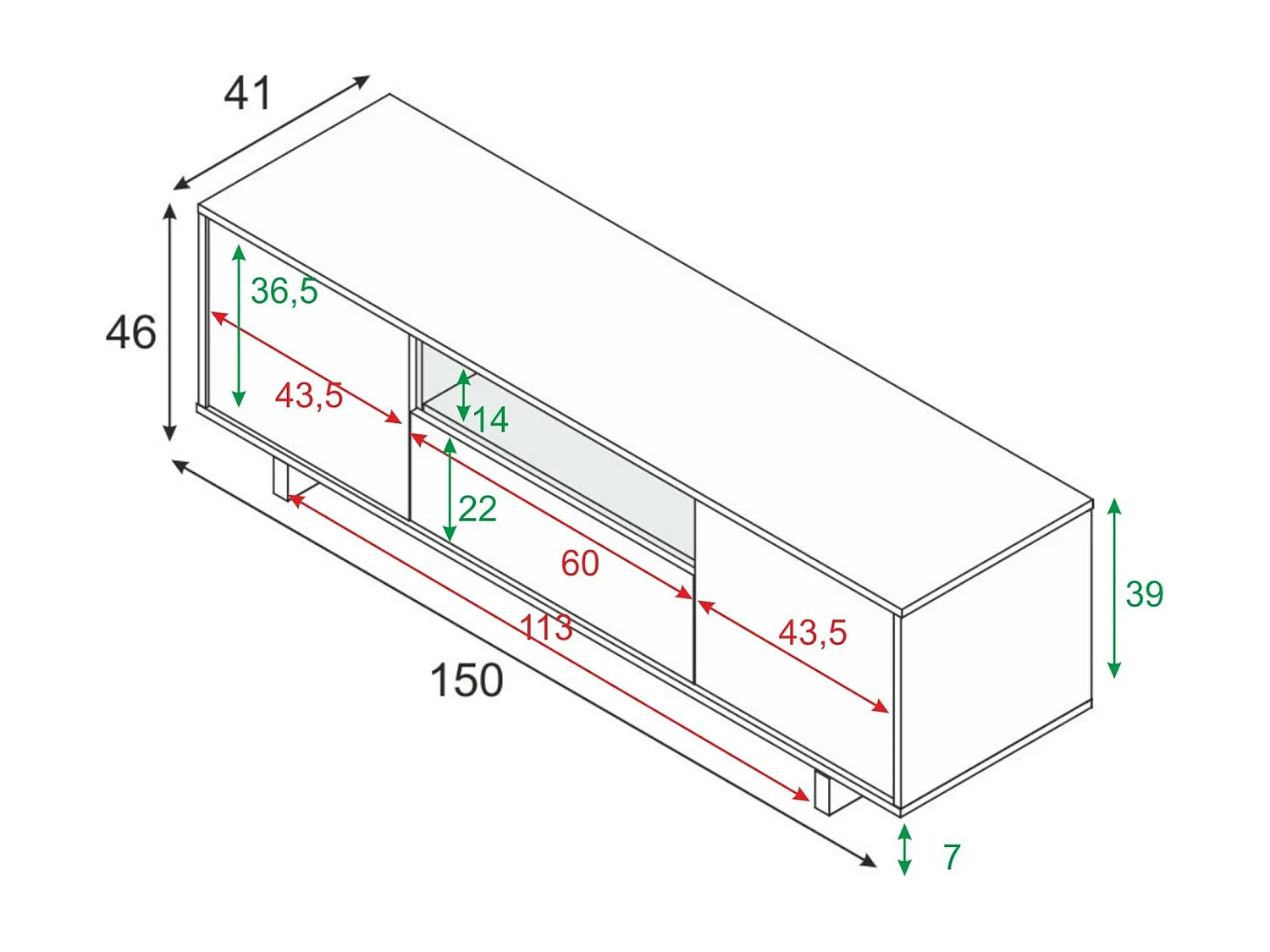 Mueble de TV Dnard, Aparador de televisión de salón, mueble tv 3 puertas, Aparador bajo para salón, 150x41h46 cm, Roble