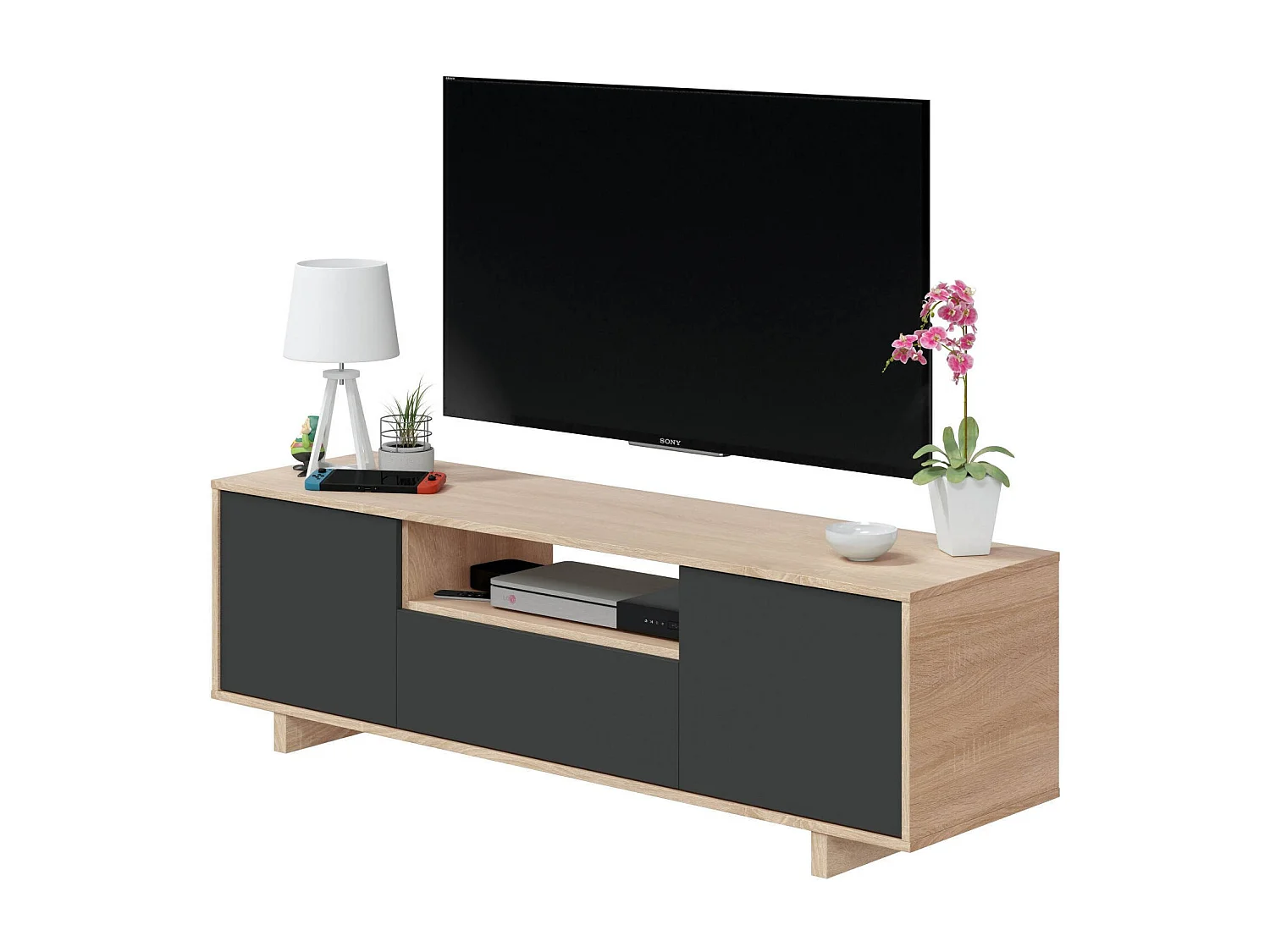 Mobile Porta tv Andalusia, un Ripiano, 41x150x46h cm Marrone Rovere