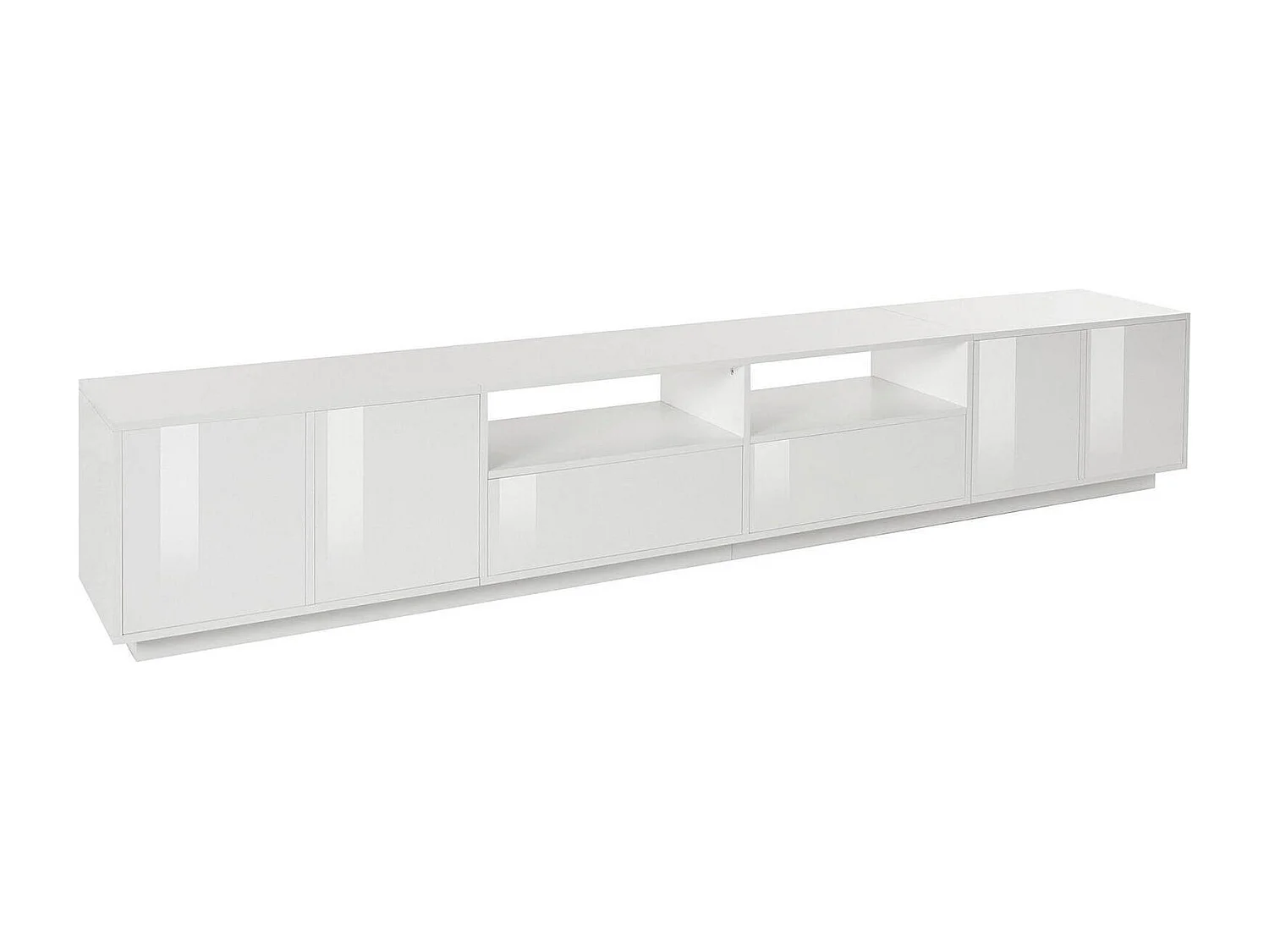 Fernsehschrank Dleott, Niedriges Sideboard für Wohnzimmer, Sockel für TV-Möbel, 100 % Made in Italy, cm 260x41h46, weiÃŸ glänzend