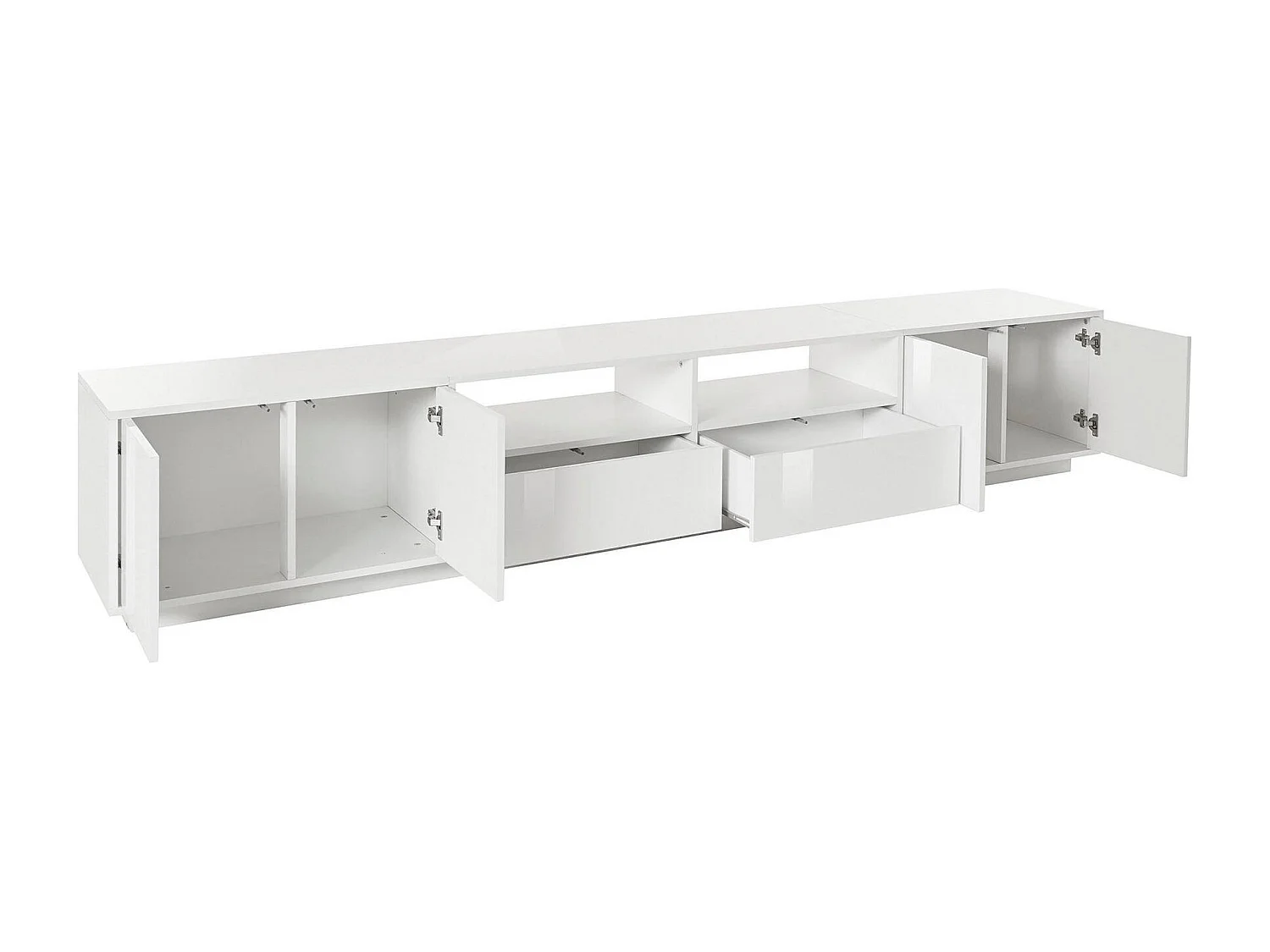 Fernsehschrank Dleott, Niedriges Sideboard für Wohnzimmer, Sockel für TV-Möbel, 100 % Made in Italy, cm 260x41h46, weiÃŸ glänzend
