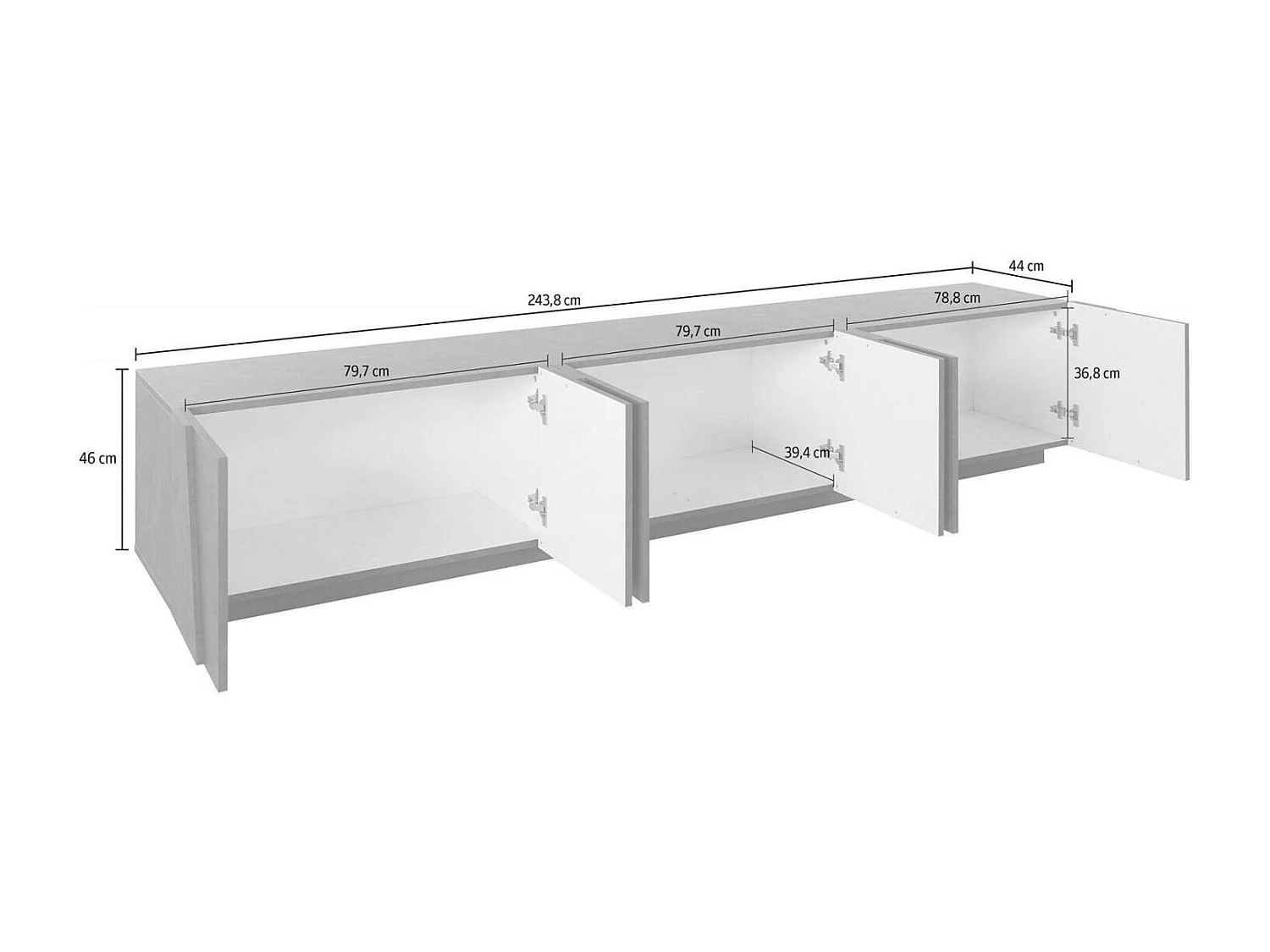 Meuble TV Dgil, Buffet bas de salon, Base pour meuble TV, 100% Made in Italy, 244x44h46 cm, Ardoise