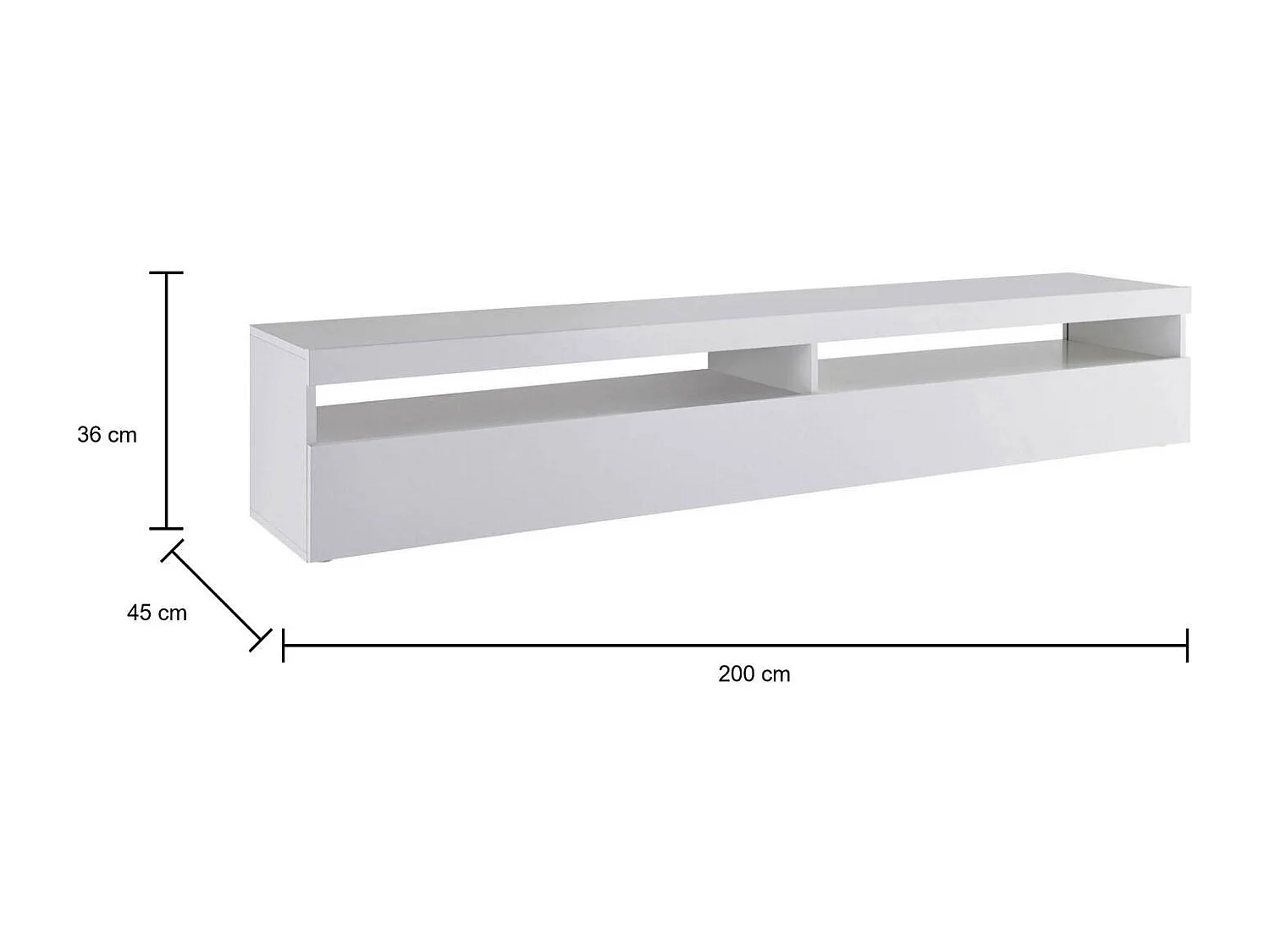 Meuble TV Dcanott, Buffet bas de salon, Base pour meuble TV, 100% Made in Italy, 200x45h36 cm, Blanc brillant