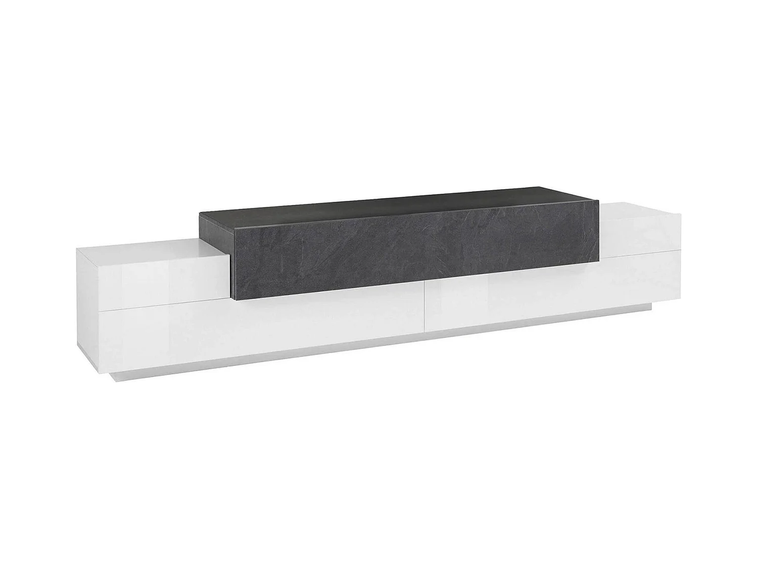 Meuble TV Dlamann, Buffet bas de salon, Base pour meuble TV, 100% Made in Italy, 240x45h52 cm, Blanc brillant et ardoise