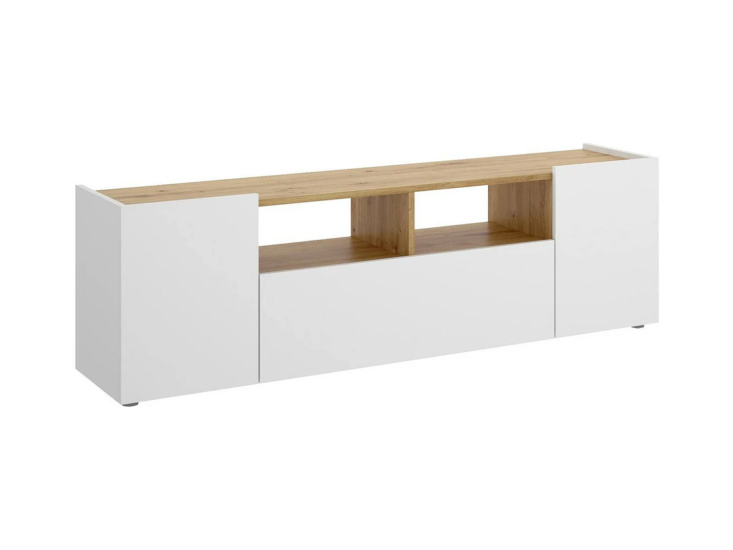 Dcotal TV-meubel, Laag woonkamerdressoir, Woonkamerdressoir voor televisie, 142x35h44 cm, Wit en Knoopeiken
