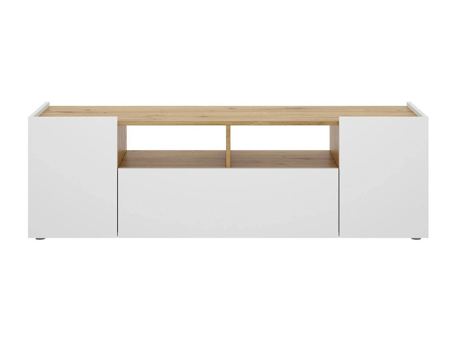 TV-Schrank Dcotal, niedriges Sideboard für Wohnzimmer, TV-Sideboard für Wohnzimmer, 142x35h44 cm, WeiÃŸ und Eiche Nodi