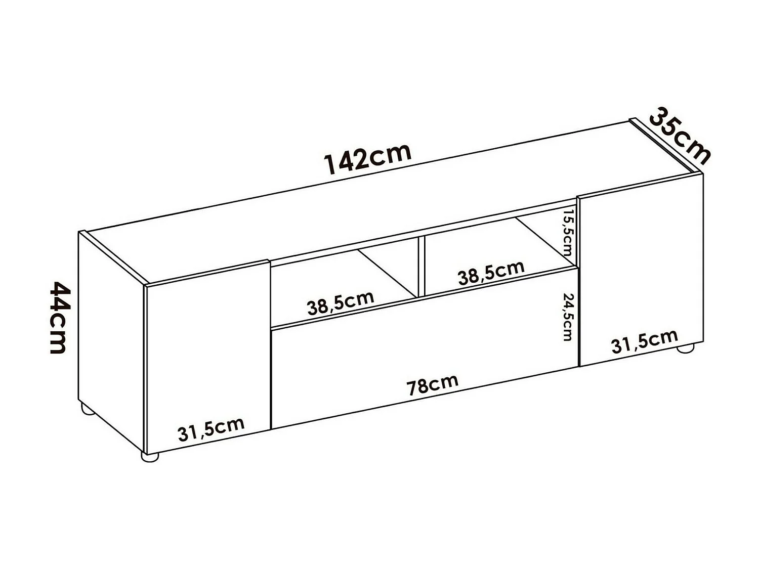 Móvel de TV Dcotal, Aparador baixo da sala, Aparador da sala para televisão, 142x35h44 cm, Branco e Carvalho Nó