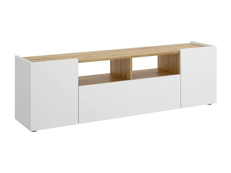 Móvel de TV Dcotal, Aparador baixo da sala, Aparador da sala para televisão, 142x35h44 cm, Branco e Carvalho Nó