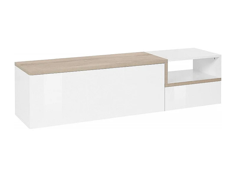 Móvel de TV Dgal, Aparador baixo de sala com 2 portas, base de móvel de TV, 100% Fabricado na Itália, 160x40h46 cm, Branco brilhante e bordo