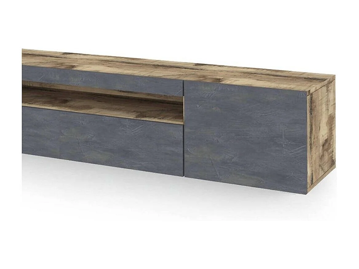 Meuble TV Dafrim, Buffet bas de salon avec 3 portes, Base pour meuble TV, 100% Made in Italy, 200x40h37 cm, Érable et Ardoise, avec lumière LED