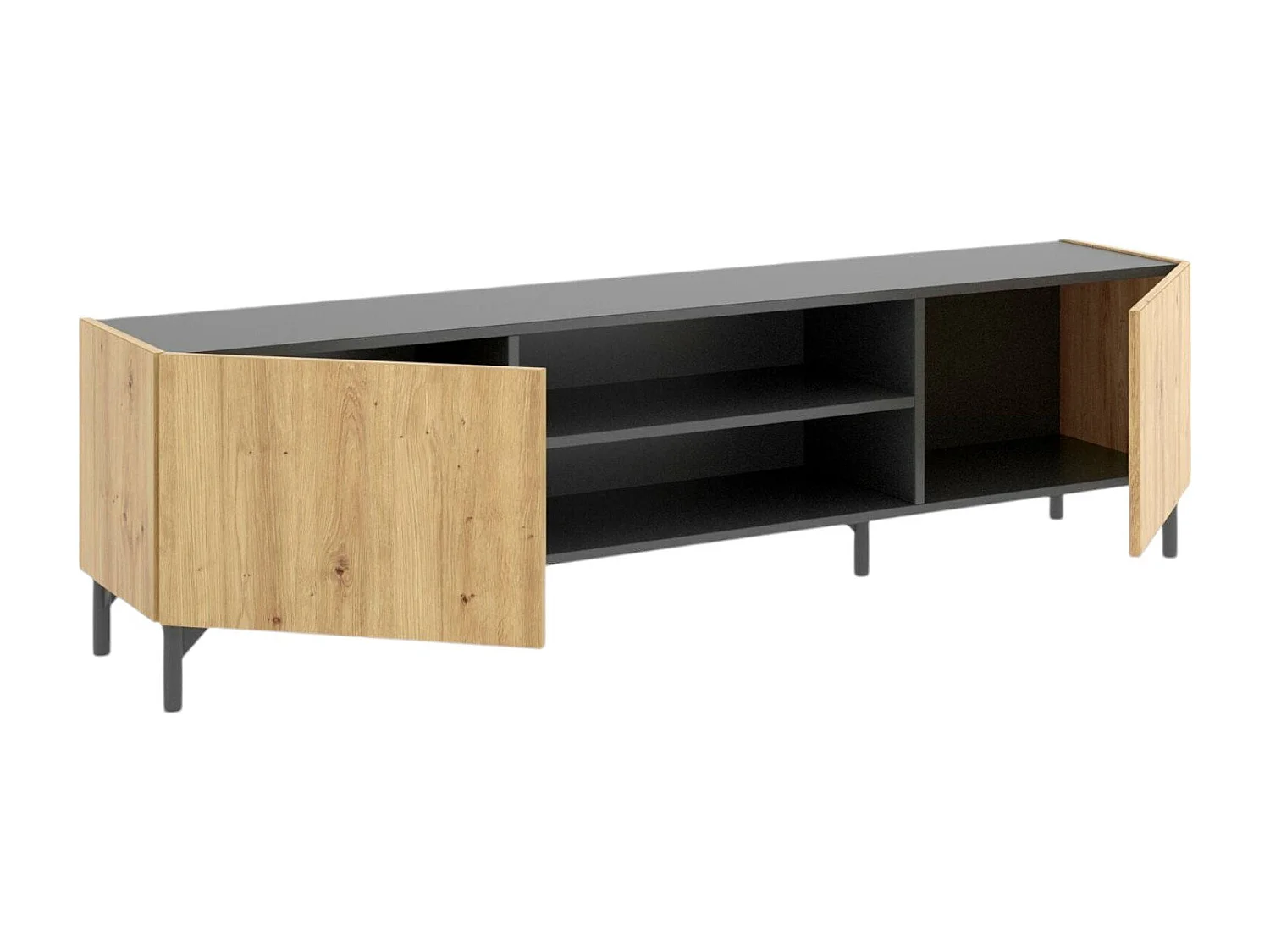 Meuble TV Dcod, Buffet bas de salon, Buffet de salon pour télévision, 161x35h45 cm, Chêne noué et Anthracite