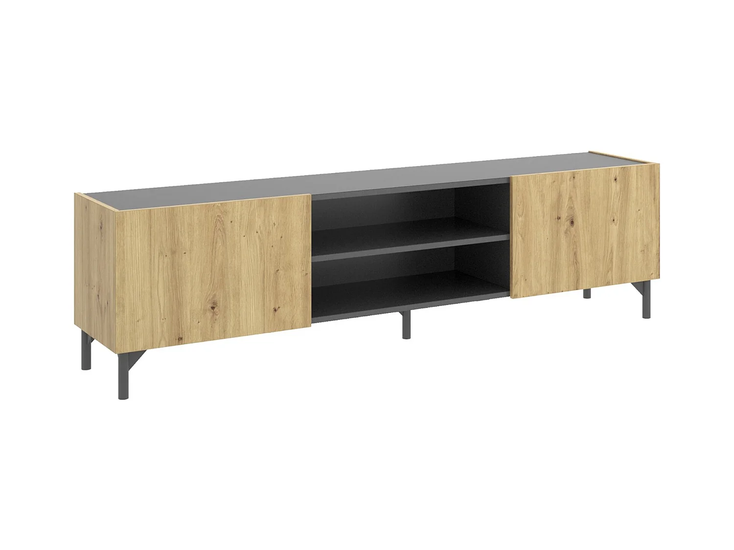 Meuble TV Dcod, Buffet bas de salon, Buffet de salon pour télévision, 161x35h45 cm, Chêne noué et Anthracite