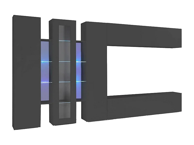 Système mural Ivano, meuble TV pour salon, meuble de salon avec vitrine et lumière LED, 100% Made in Italy, 320x30h180 cm, Anthracite