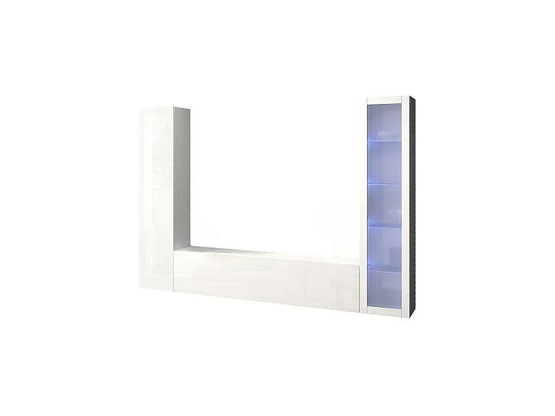 Système mural Girolamo, meuble TV 3 portes, Meuble de salon polyvalent avec vitrine et lumière LED, 100% Made in Italy, 260x30h180 cm, Blanc brillant